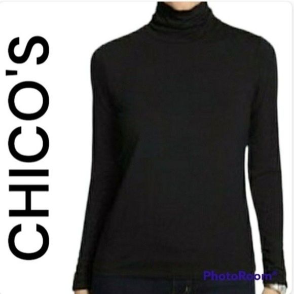 NWOT CHICO'S KNIT LONG SLEEVE MOCK NECK BLACK TOP SIZE 0 S/4 WOMENS - Picture 1 of 9